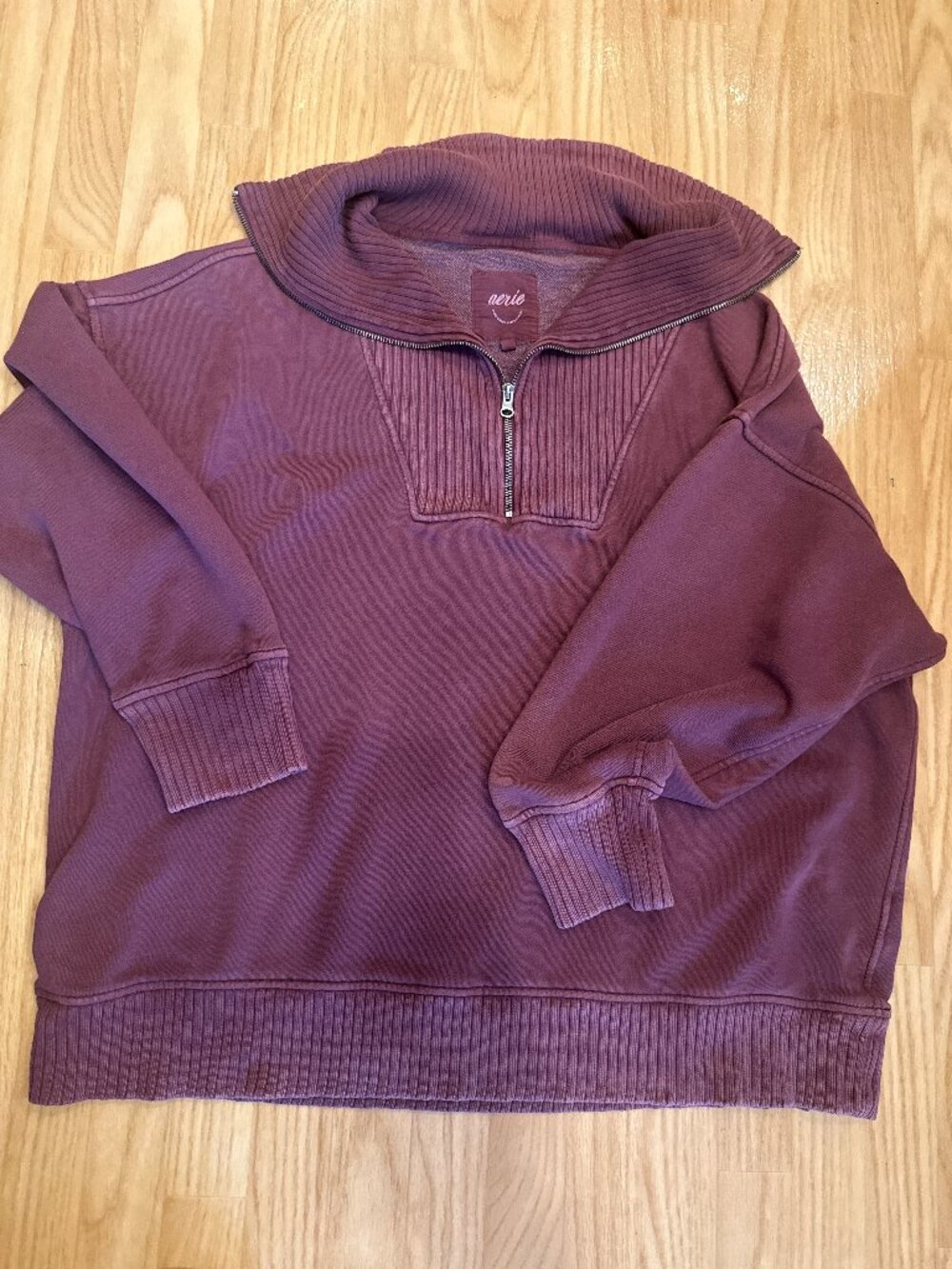 Aerie Half Zip Sweatshirt Women's XL Burgundy Oversized Funnel Neck Pullover